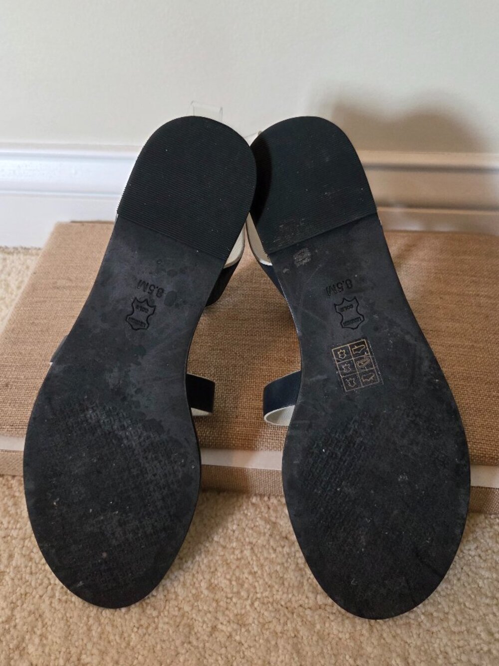 Tory Burch Navy White Leather Gladiator Sandals - Picture 6 of 6